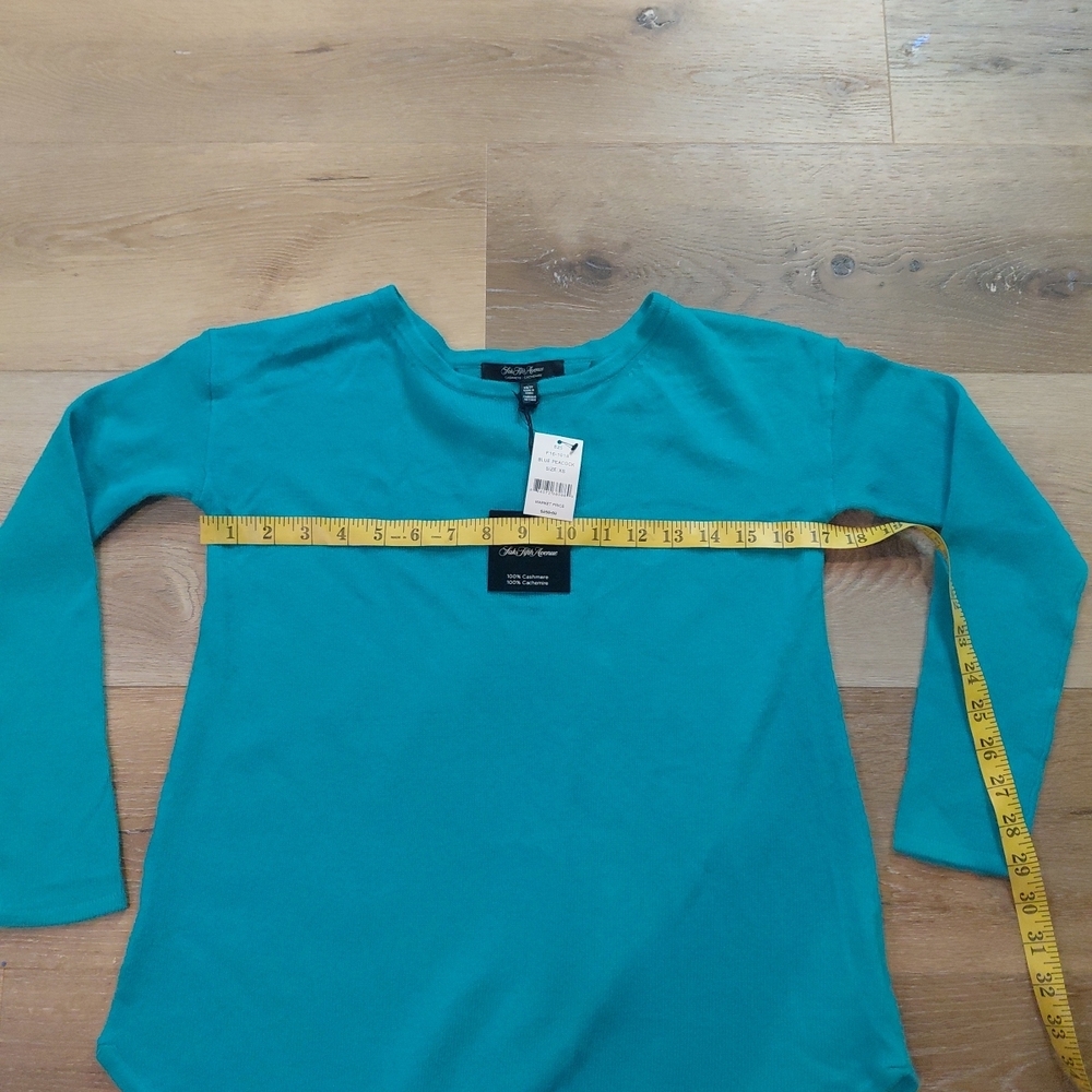 Saks Fifth Avenue Turquoise Long Sleeve Tee Sz Xs 100% Cashmere - Picture 6 of 8